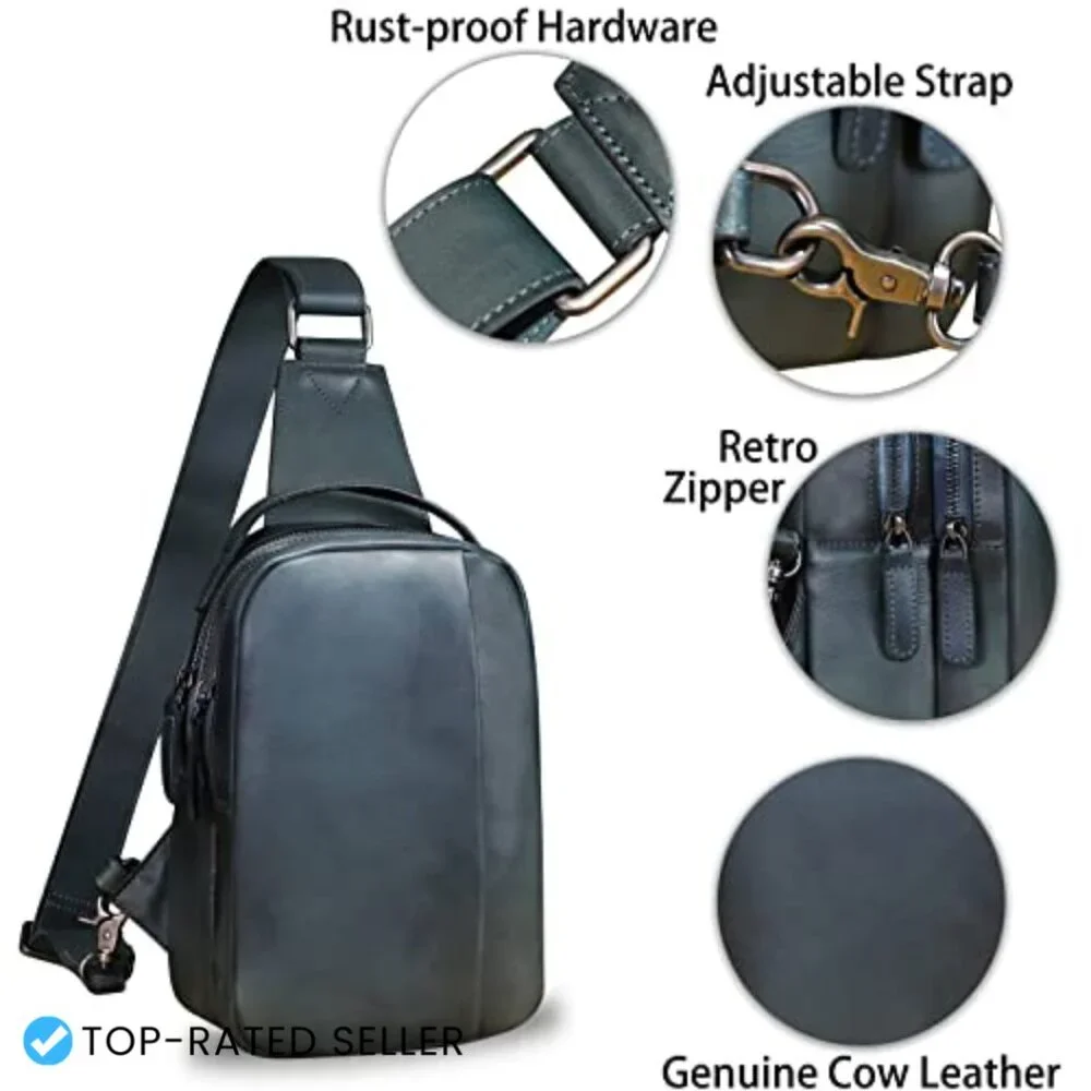Genuine Leather Sling Bag Crossbody Purse Retro Handmade Hiking Daypack